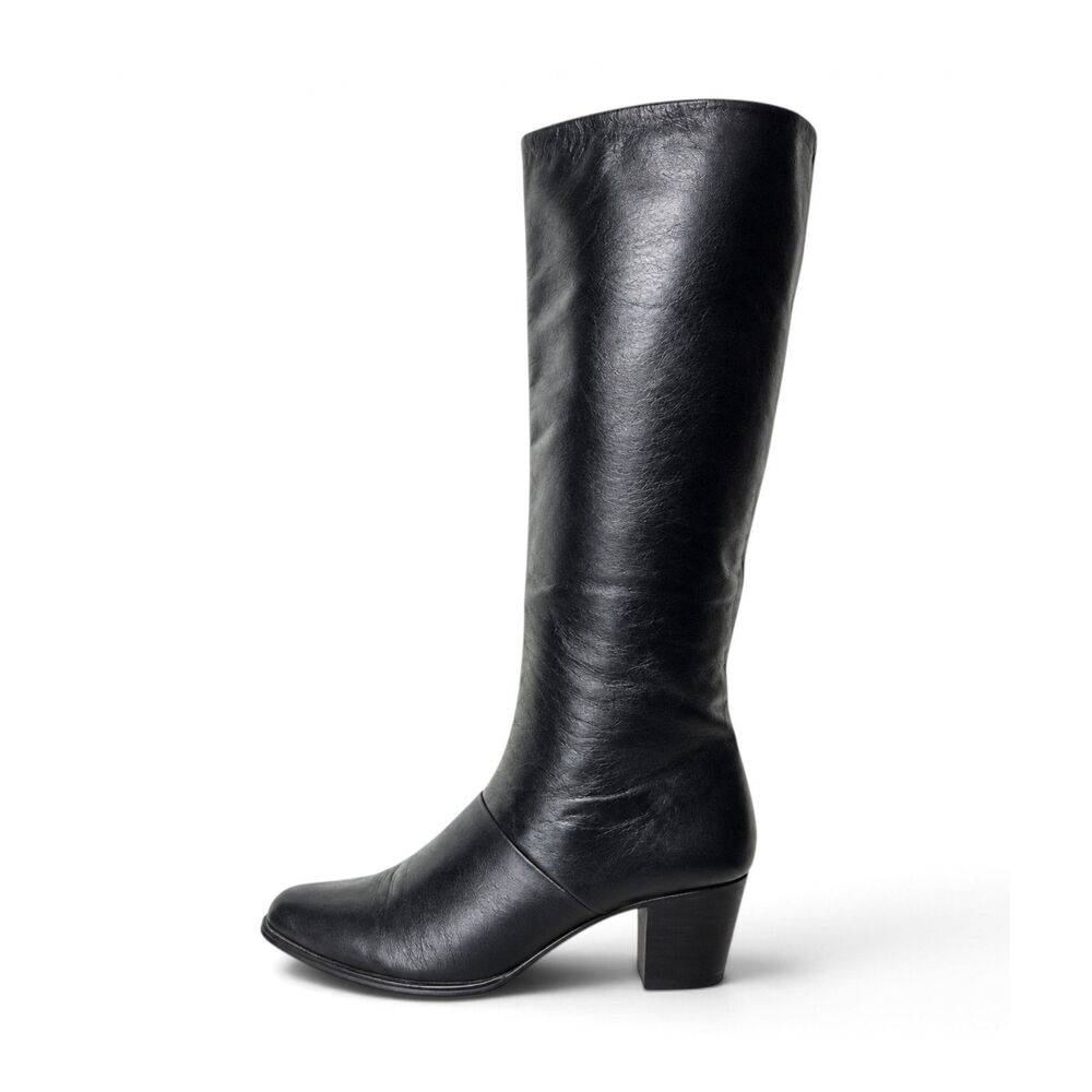 (1/9) Vintage 1970s/early 1980s Joyce Black Leather Knee High Boots Size 7M